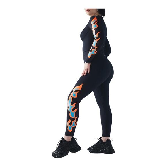Savage X Fenty Racer X High Waist Legging Black with Flames - Picture 8 of 9